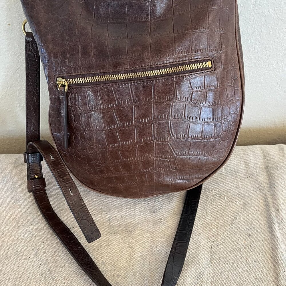 Margot Dark Brown Crocodile-Embossed Large Leather Crossbody/Hobo Bag - Picture 9 of 13